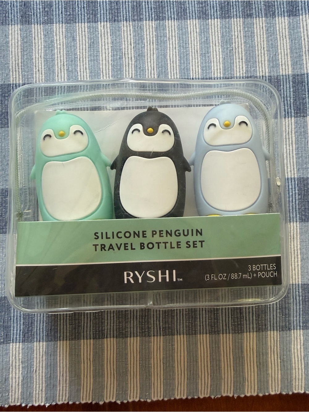 Ryshi Silicone Penguin Travel Bottle Set - Mint, Black, Light Blue